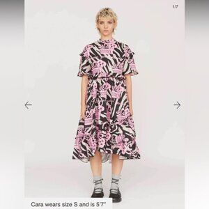 NWT Lazy Oaf Missing You Smock Midi Dress Dog Print Women's XL Oversized Fit